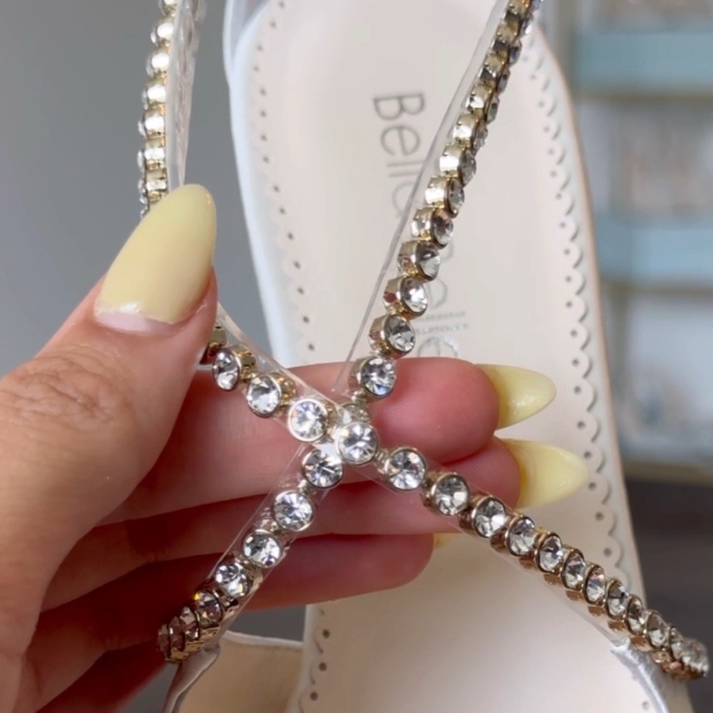 Bella Belle MASSIE Ivory Block Heel With Criss Cross Crystal Straps Silk | 7.5 - Picture 9 of 13